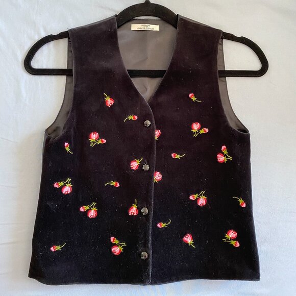 Vintage Embroidered Black Velvet M&S Vest - Picture 3 of 3
